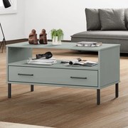 vidaXL Mesa centro pernas de metal 85x50x45 madeira maciça OSLO cinza