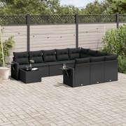 vidaXL 11 pcs conjunto sofás de jardim c/ almofadões vime PE preto