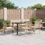vidaXL 7 pcs conjunto de jantar p/ jardim com almofadões vime PE bege