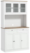 HOMCOM Armário Alto de Cozinha com 3 Portas de Vidro Compartimento Aberto 2 Gavetas e Prateleiras Ajustáveis 100x40x180 cm Branco | Aosom Portugal