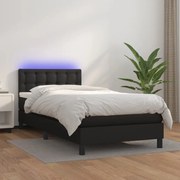 Cama box spring c/ colchão/LED 100x200cm couro artificial preto