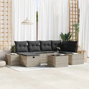 vidaXL Conjunto de Sofá de Jardim de 7 Peças com Almofadas em Rattan Sintético Cinza Claro