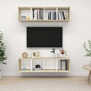 vidaXL Armários de parede p/ TV 2pcs derivados madeira branco/sonoma