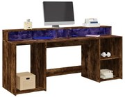 vidaXL Secretária luzes LED 200x55x91cm deriv. madeira carvalho fumado