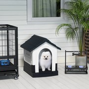 Casa para Cães Mini de Exterior em Plástico com 3 Janelas Base Elevada Telhado Inclinado 64,5x57x66 cm Cinzento Escuro