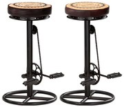 vidaXL Bancos bar c/ estampagem 2 pcs couro genuíno preto e castanho