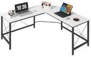 HOMCOM Secretária em Forma de L Secretária para Escritório com Estrutura de Metal Secretária de Canto 150x150x76 cm Branco e Preto | Aosom Portugal