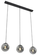 Candeeiro de suspensão Art Déco preto com vidro fumê 3 luzes - Pallon Mezzi Art Deco