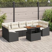 Conjunto de Sofá de Jardim de 8 Peças com Almofadas Preto Vime Poliést