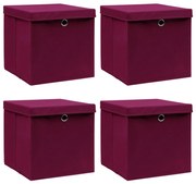 vidaXL Caixas arrumação c/ tampas 4pcs 32x32x32cm tecido vermelho esc.