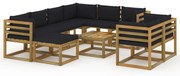 10 pcs conjunto lounge para jardim com almofadões pretos