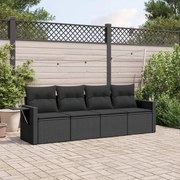 vidaXL 4 pcs conjunto de sofás para jardim c/ almofadões vime PE preto