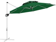 Outsunny Chapéu de Sol Excêntrico  Ø292 cm com Manivela Rotativo 360° Inclinação Ajustável Duplo Teto e Base Cruzada Verde Escuro | Aosom Portugal