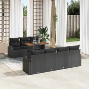 vidaXL Conjunto de Jantar de Jardim de 8 Peças com Almofadas Rattan Poliéster Preto Acácia