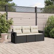 vidaXL 3 pcs conjunto sofás de jardim com almofadões vime PE preto