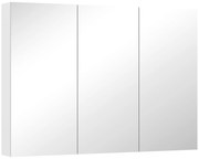 HOMCOM Armário de Casa de Banho com Espelho Armário de Parede Casa de Banho Suspenso com 3 Portas Prateleiras Ajustáveis 91,5x11,5x65 cm Branco