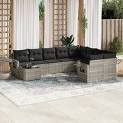 vidaXL 10 pcs conj. sofás jardim com almofadões vime PE cinzento-claro