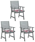 Cadeiras de jantar p/ jardim 3 pcs c/ almofadões acácia maciça