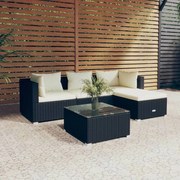 vidaXL 5 pcs conjunto lounge de jardim c/ almofadões vime PE preto