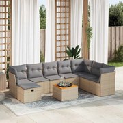 vidaXL 9 pcs conjunto de sofás p/ jardim com almofadões vime PE bege