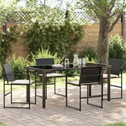 vidaXL Conjunto de jantar de jardim com 5 peças e almofadas em rattan sintético preto.