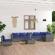 8 pcs conjunto lounge de jardim c/ almofadões vime PE cinza