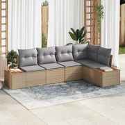 vidaXL Conjunto de Sofá de Jardim 5 Peças com Almofadas Bege em Poli Rattan e Acácia.