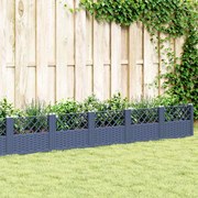 vidaXL Vaso/floreira de jardim c/ estacas 363,5x43,5x43,5 cm PP cinzento azul
