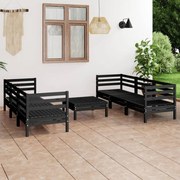 7 pcs conjunto lounge de jardim pinho maciço preto