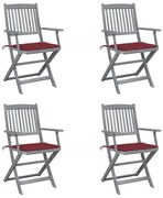 vidaXL Cadeiras exterior dobráveis c/ almofadões 4 pcs acácia maciça