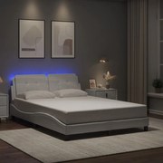 vidaXL Estrutura cama c/ luzes LED 140x190 cm couro artificial branco