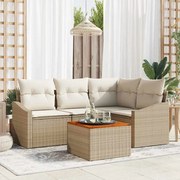 vidaXL Conjunto de Sofá de Jardim 5 Peças com Almofadas em Rattan Sintético Bege e Acácia