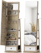 HOMCOM Espelho de Pé Giratório 360° com Espelho com Interior Iluminado Organizador de Jóias com Prateleiras e Gavetas 56x56x164 cm Madeira | Aosom Portugal