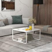 Mesa de centro quadrada moderna com estrutura de aço com tampo de mármore de imitação para sala de estar 70 x 70 x 40 cm Branca