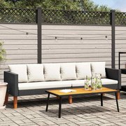 vidaXL Sofá de jardim 3 lugares com almofadões vime PE preto