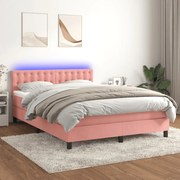 Cama box spring c/ colchão/LED 140x190 cm veludo rosa