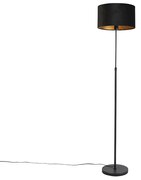 Candeeiro de pé preto com abajur em veludo preto com dourado 35 cm - Parte Clássico / Antigo