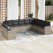 vidaXL 10 pcs conj. sofás jardim com almofadões vime PE cinzento-claro