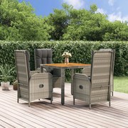 vidaXL 5 pcs conjunto de jantar p/ jardim c/ almofadões vime PE cinza