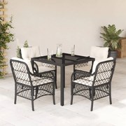 vidaXL 5 pcs conjunto de jantar p/ jardim c/ almofadões vime PE preto