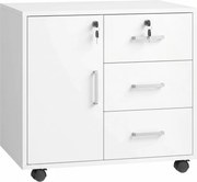 HOMCOM Móvel para Impressora com Rodas, Mesa com Porta e 3 Gavetas, Fechaduras, Prateleira Ajustável, Branco | Aosom Portugal