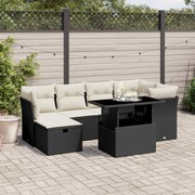 vidaXL 7 pcs conjunto de sofás p/ jardim c/ almofadões vime PE preto