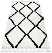 Tapete BERBER CROSS branco Franjas berbere marroquino shaggy