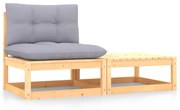 2 pcs conjunto lounge de jardim com almofadões pinho maciço