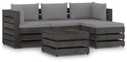 5 pcs conj. lounge jardim + almofadões madeira impreg. cinzento