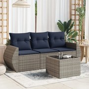 vidaXL 4 pcs conjunto sofás p/ jardim c/ almofadões vime PE cinzento
