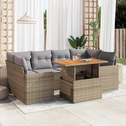 vidaXL 7 pcs conjunto de sofás p/ jardim com almofadões vime PE bege
