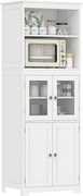 HOMCOM Armário de Cozinha com 2 Portas de Vidro Temperado 2 Prateleiras Abertas e Armário com Prateleira Ajustável 60x30x162cm Branco | Aosom Portugal