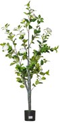 HOMCOM Camélia Artificial Planta Sintética de 150cm com Vaso de Cimento Folhas Realistas e Flores de Tecido Decoração para Casa Escritório e Exterior Verde