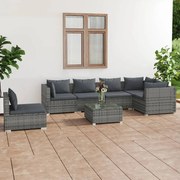 7 pcs conjunto lounge de jardim c/ almofadões vime PE cinzento